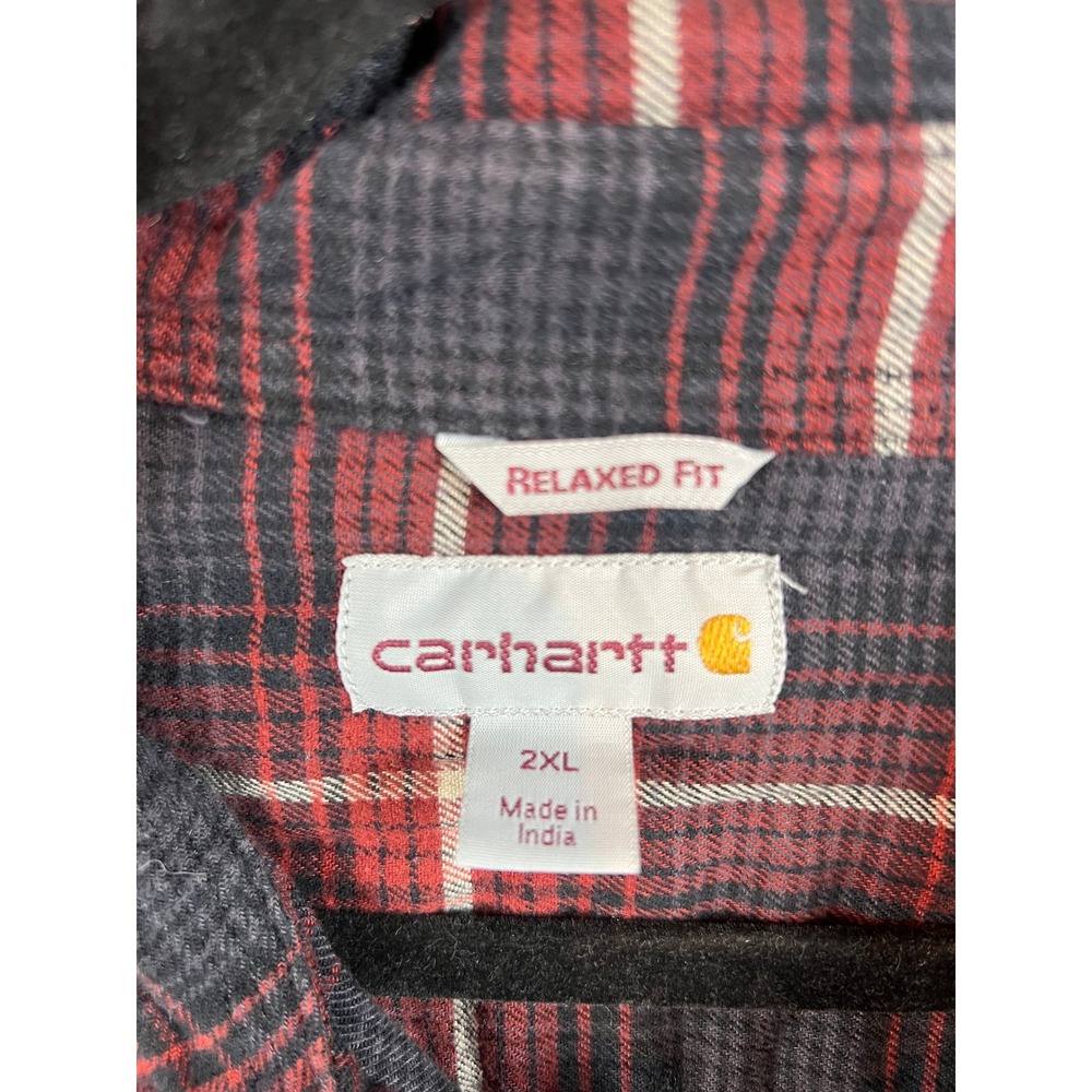 Carhartt Mens 2XL Relaxed Fit Rugged Flex Plaid Flannel Shirt Red Grey - Picture 3 of 7